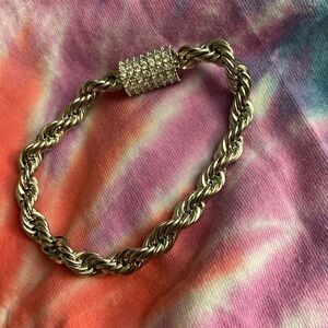 Silver tone rope bracelet with magnetic closure